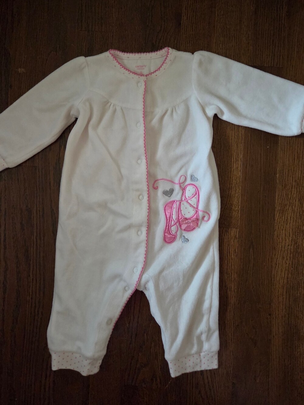 Caeters 6M Girls White Velour Ballet Slipper Romper